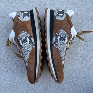Veronica Beard Snake Print Suede Sneakers Womens 9.5 Brown Leather Lace Up